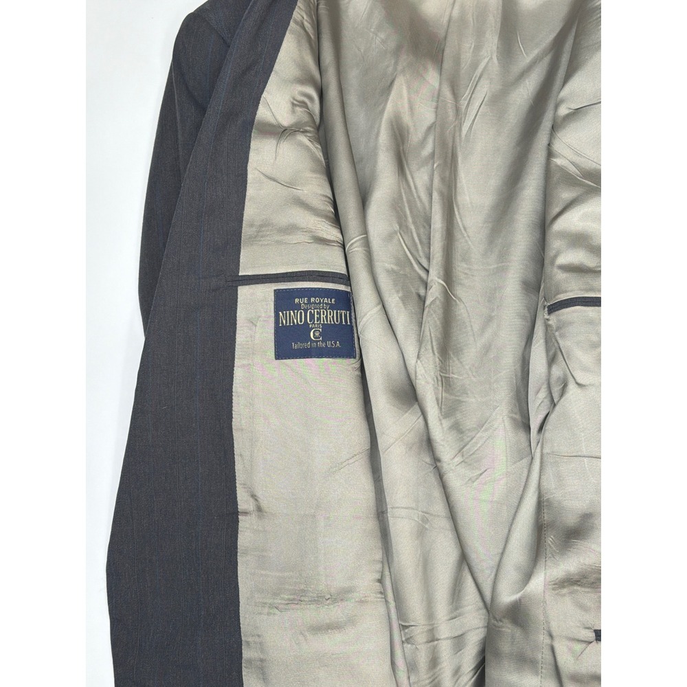 Nino Cerruti Men's Pinstripe Blazer Suit Jacket Charcoal Gray Blue Pinstripe USA - Picture 8 of 11